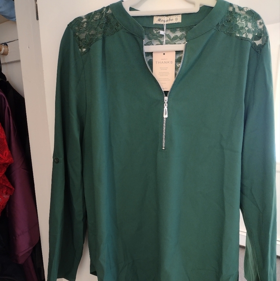 Women's plus size shirt, emerald green with half zip, size 2XL - Picture 1 of 6